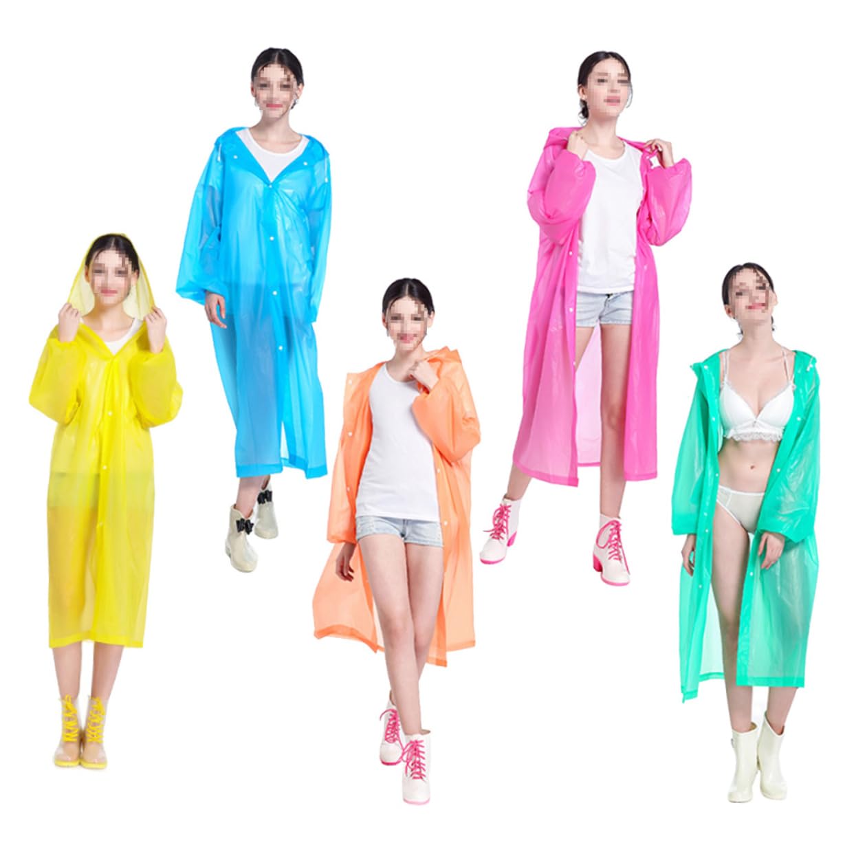 COLLBATH Poncho Leggero Adulti e per Peva Riutilizzabile Antipioggia a Cappuccio, 5 Pezzi, Pratico per Pesca e Parchi