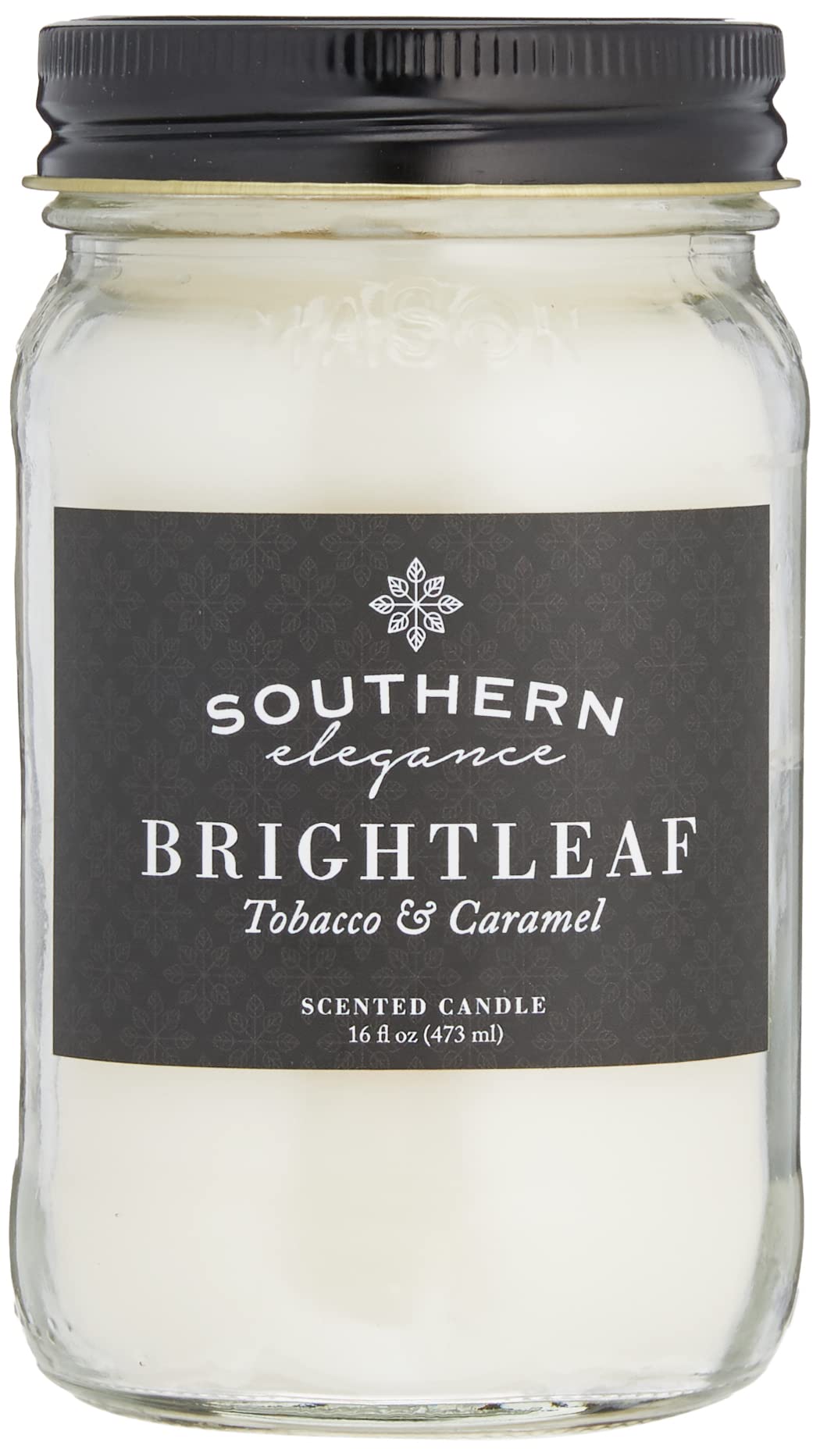 Southern Elegance | Brightleaf: Tobacco and Caramel Scented Candle | 16 oz Mason Jar | Handcrafted in the USA | Highly Scented | Vegan Soy Blend |Slow Burning & Long Lasting
