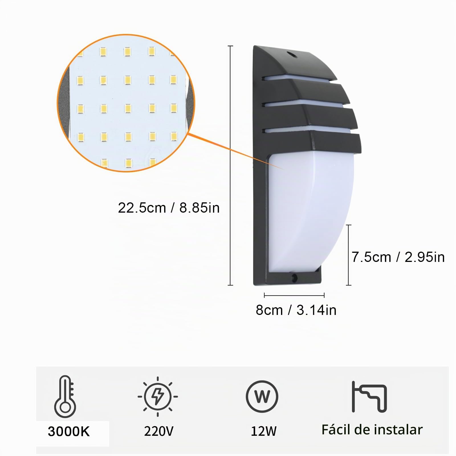 Goeco 2 Pack Lámparas de Pared LED Exterior, 12W 1300LM Apliques de Pared IP65 Impermeables, 3000K Luz Cálida Iluminación LED para Patio, Jardín, Dormitorio, Salón, 22.5CM x 8CM