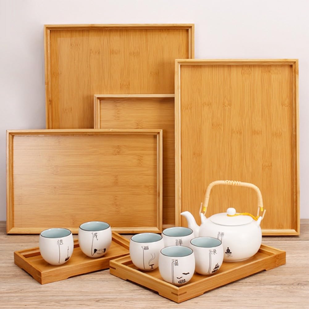 1pcs Serving Tray - Bamboo Wooden Trays for Food, Tea, Coffee, Drinks & More - Rectangular Serving Tray Tableware Food Tray for Kitchen Party Tea Bar(41x29cm)