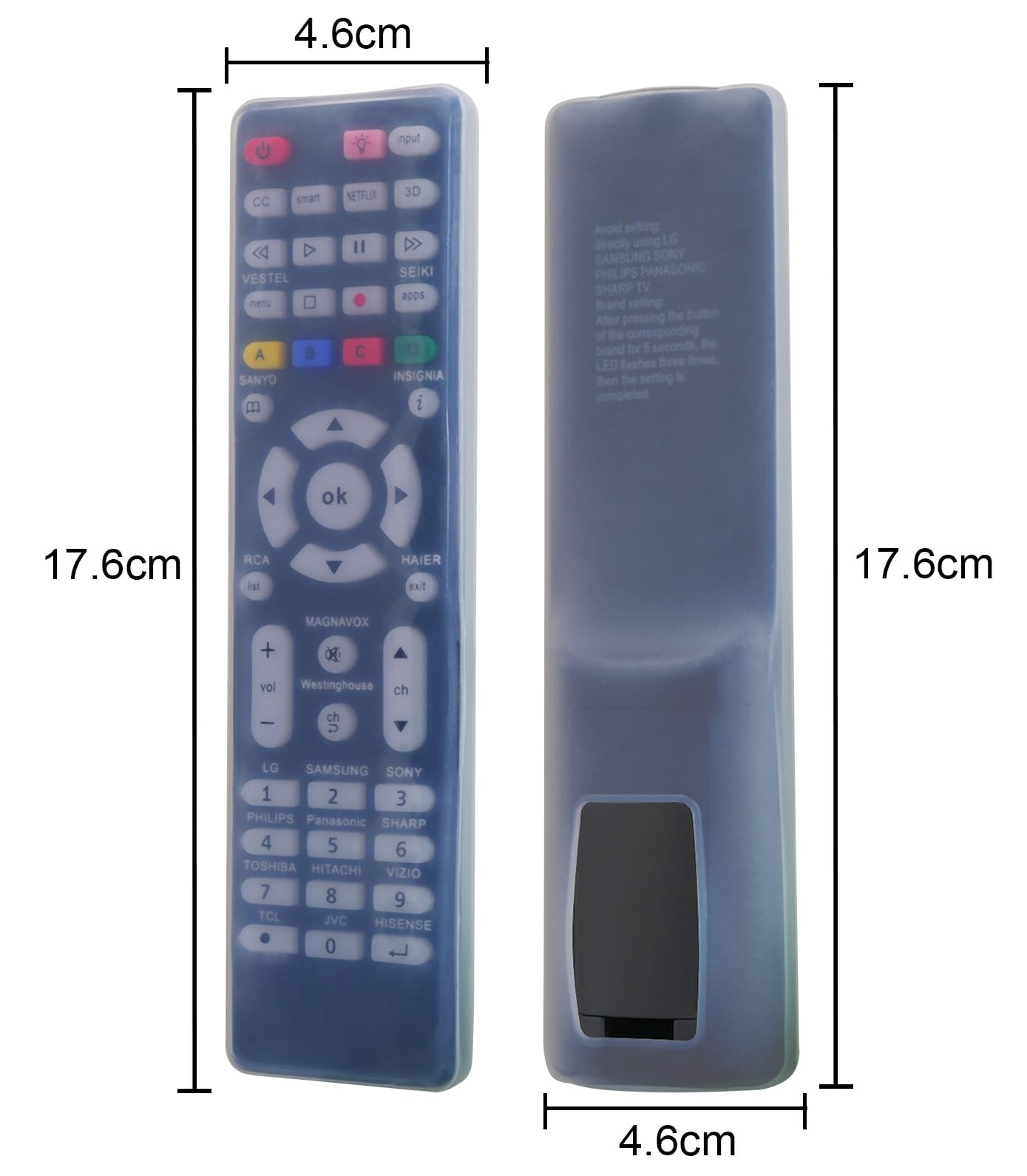 Funda de Repuesto para Mando a Distancia GE Uiversal para Magnavox, RCA, JVC, TCL, Westinghouse, Philips, Panasonic, Hitachi, Hisense, Seiki, Sanyo, Insignia, Haier TV RC-G008