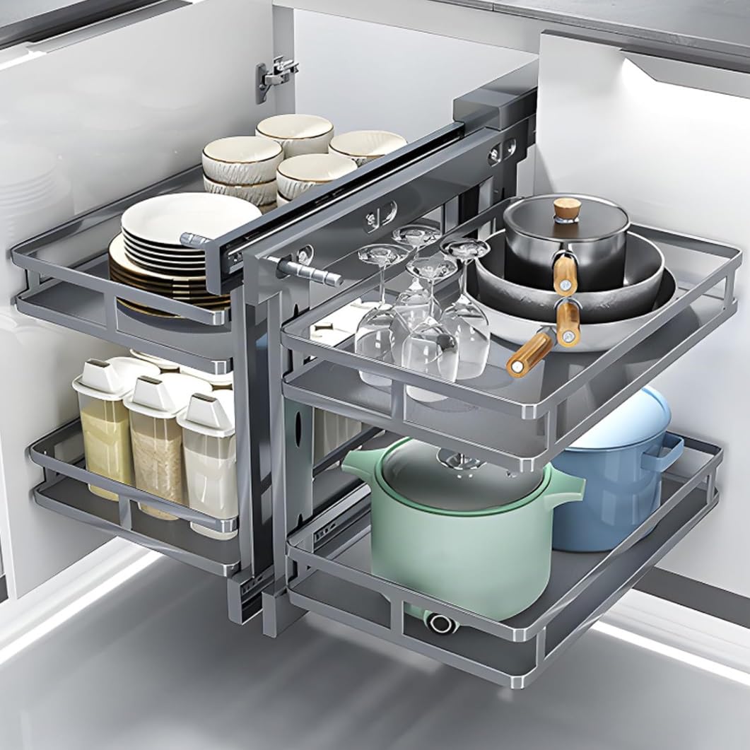 Tiroir télescopique cuisine YVYKFZD double niveau pour organiser vos placards profonds