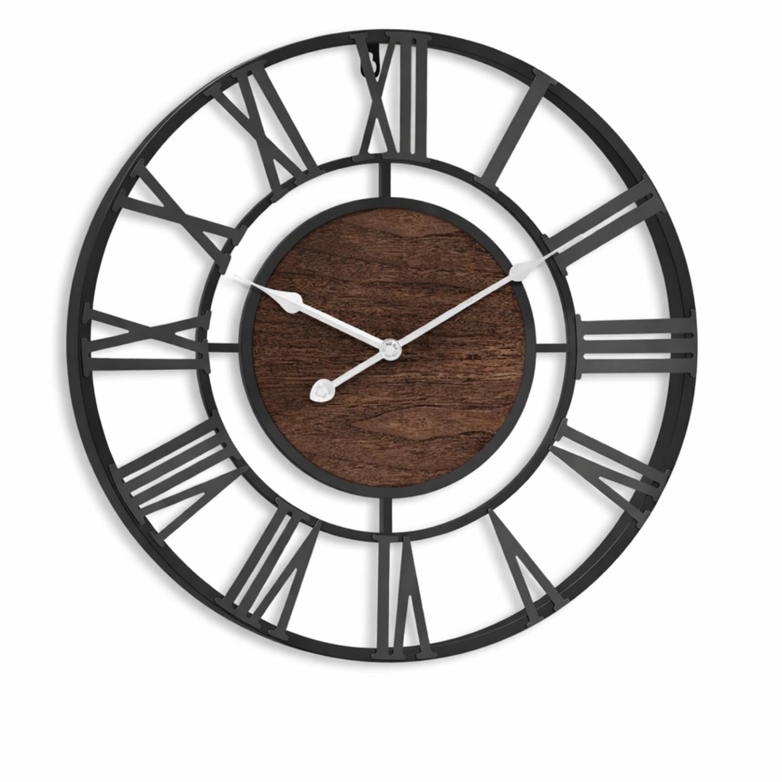 Pytha Sight Large Wall Clock for Living Room,33.5cm Black Skeleton Modern Big Silent Vintage Walnut Wood Roman Numerals Wall Clocks for Kitchen,Bedroom, Office, Fireplace, Classroom Home Decor