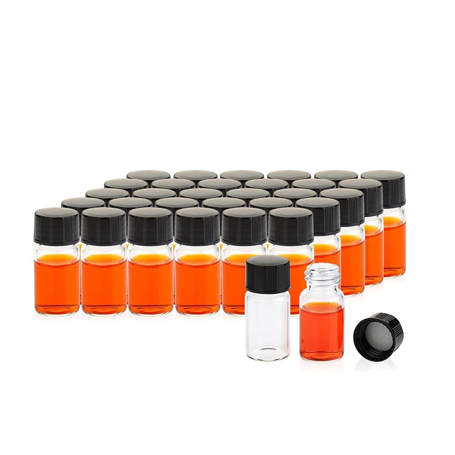 100 piezas Frascos Muestra Vidrio 30 ml Vials Borosilicato Transparentes con Tapas Negras - Estancos(Brown,20mL)