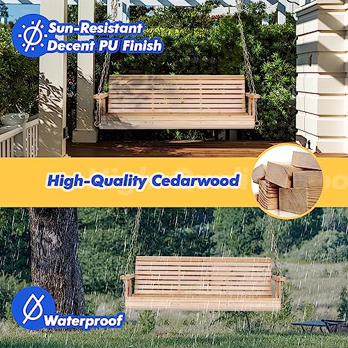 Image of VINGLI 2026 Upgraded 5 FT Wooden Porch Swing, 880 LBS Heavy Duty, Natural