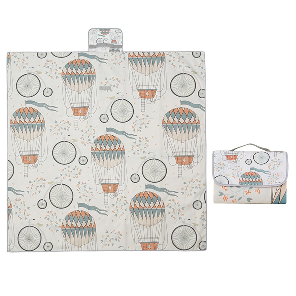 Treer Splash Mat for Under Highchair with Handle, 51" Baby Splat Mat Waterproof Anti Slip High Chair Spill Mat, Easy Clean Washable Weaning Mess Play Mat Tablecloth Picnic Mat (Hot Air Balloon)