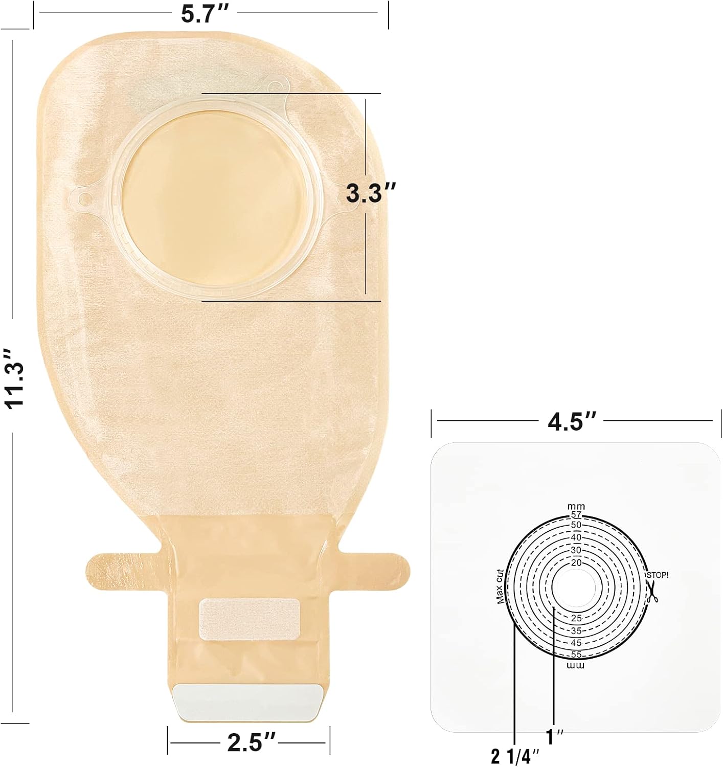 Carbou 21PCS Ostomy Supplies Colostomy Bags,Two Piece Drainable Pouches with Closure, Ileostomy Stoma Care,Cut-to-Fit(15pcs Bags+6pcs Barrier)