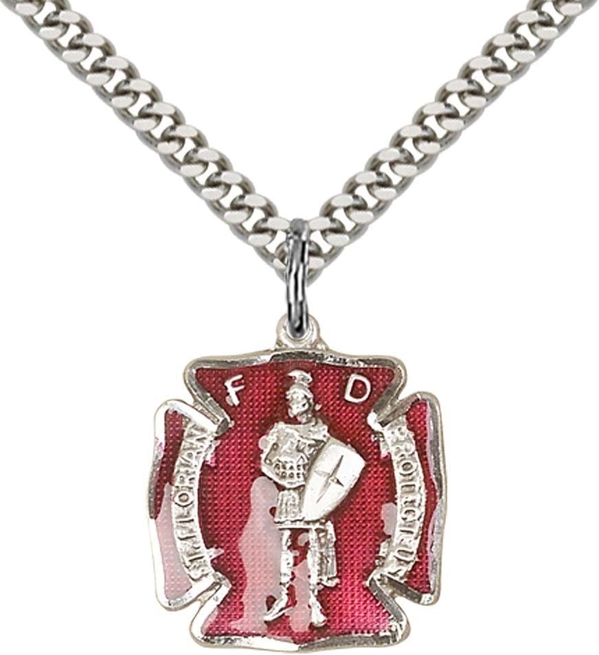 F A Dumont Church SuppliesSterling Silver St. Florian Pendant with 24" Stainless Steel Heavy Curb Chain. Patron Saint of Fire Fighters