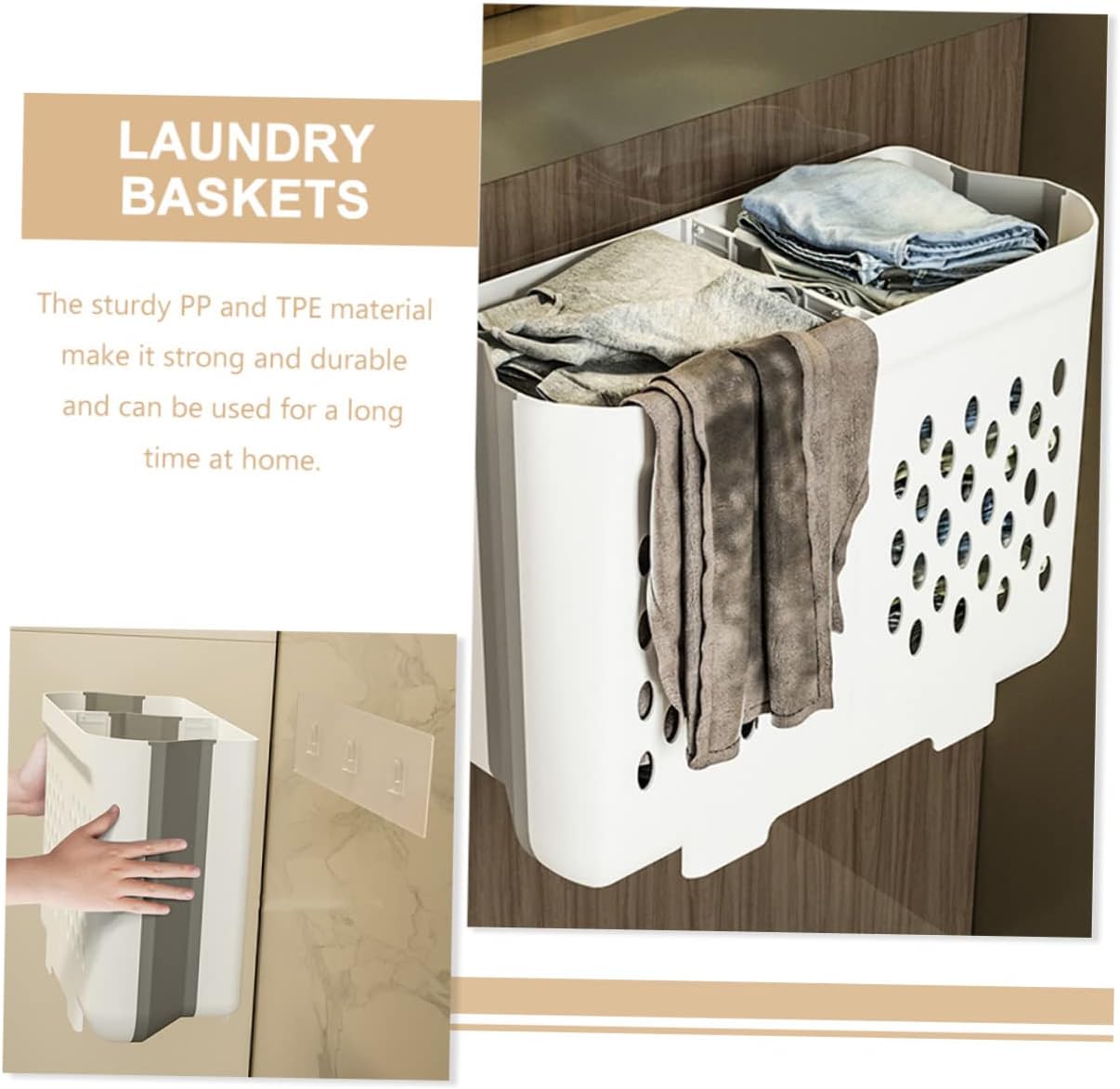 Wall Mount Laundry Basket Foldable Large Double Compartment Space Saving Collapsible Clothes Hamper for Bathroom Nursery Wall Hanging Organizer for Dirty Clothes and Storage