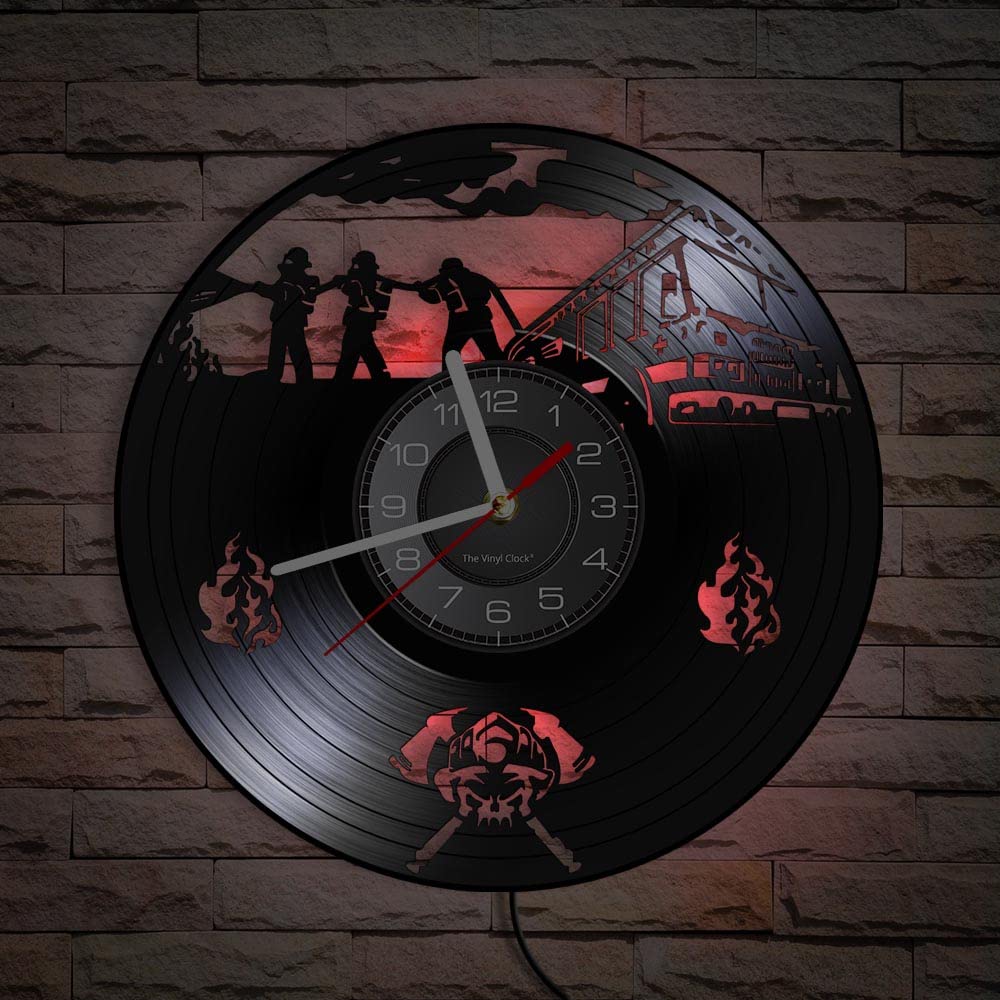 Smotly Vinyl wall clock with night light atmosphere clock, designed for firefighters to extinguish fires, a gift to remind people to take care of the environment