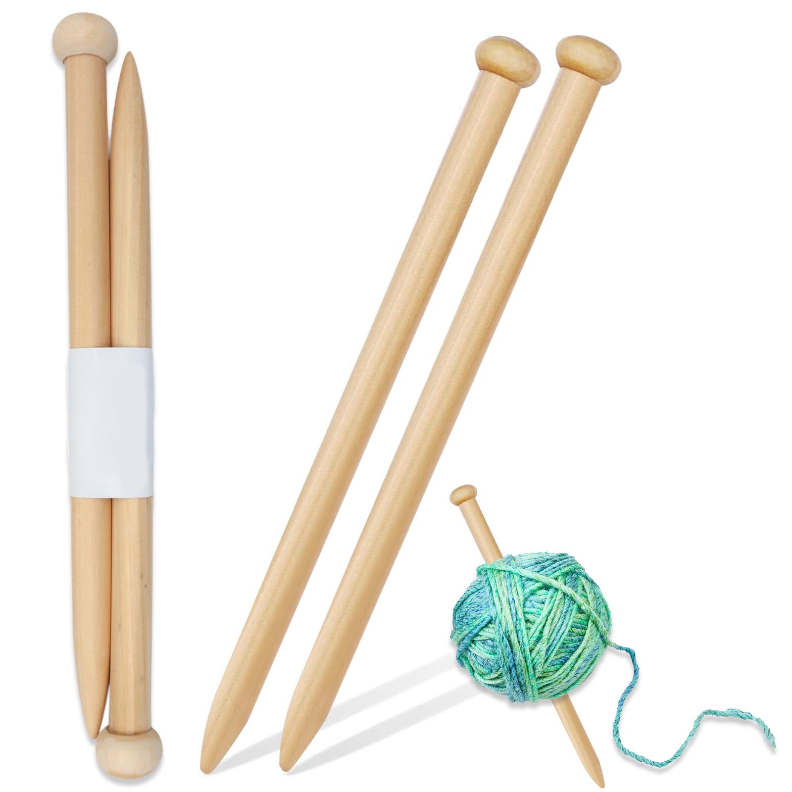2 Pcs 15mm Bamboo Knitting Needles, 25cm Long, Large, Arthritic-Friendly, Big Knitting Pins for Scarf Sweater, Blanket
