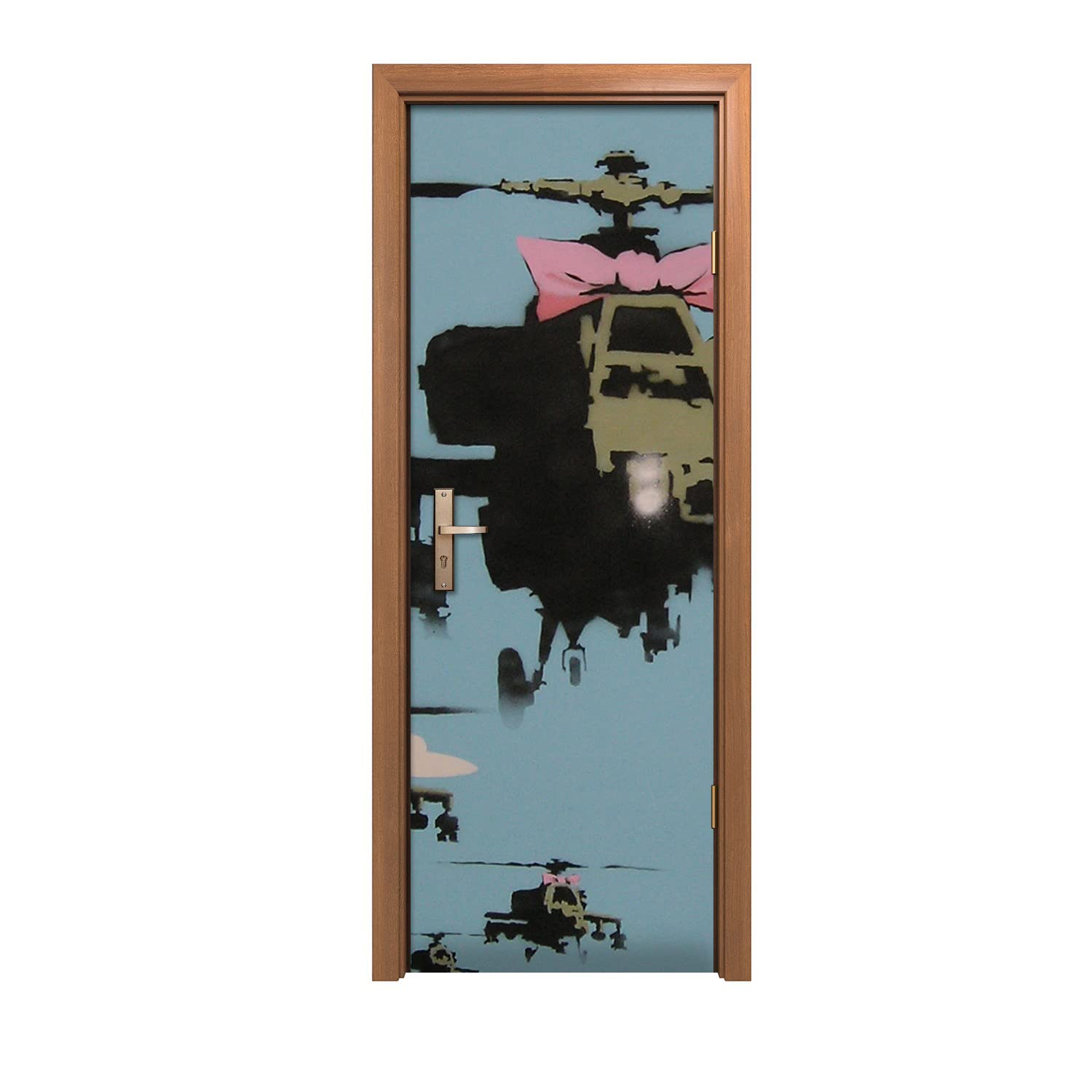 Autocollant de porte Banksy Hélicoptère à haute adhérence et finition mate 70x200
