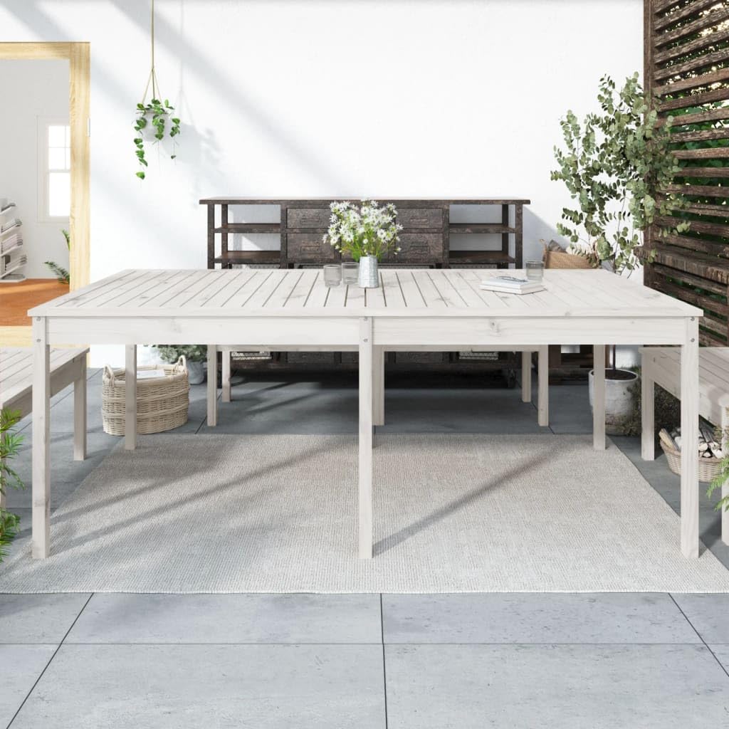 Stół ogrodowy lite drewno sosnowe 203,5 x 100 x 76 cm biały | Wytrzymały blat stołu, stabilna rama drewniana, na taras i balkon, instrukcja montażu w zestawie