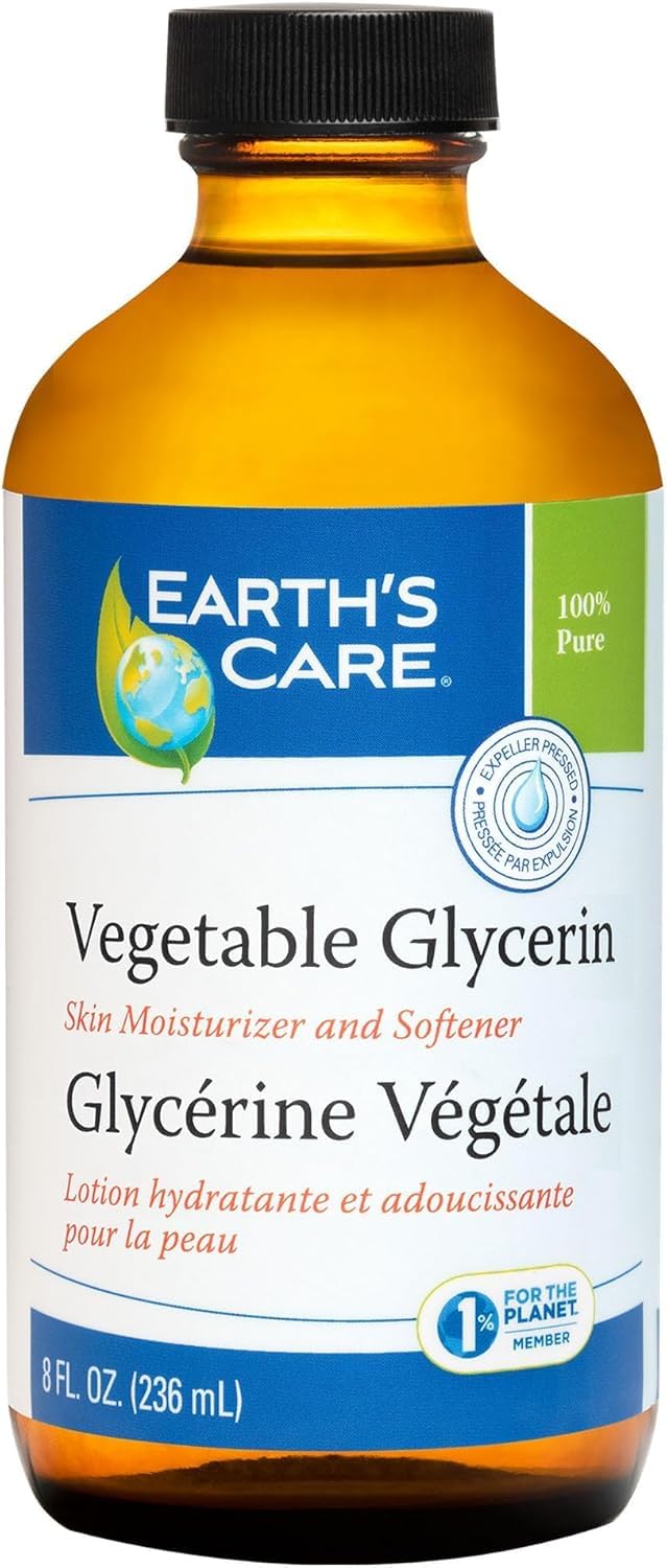 Earth's Care Vegetable Glycerin, 100% Pure Liquid Glycerine for Hair, Skin and DIY Projects, Glass Bottle, 8 FL. OZ.