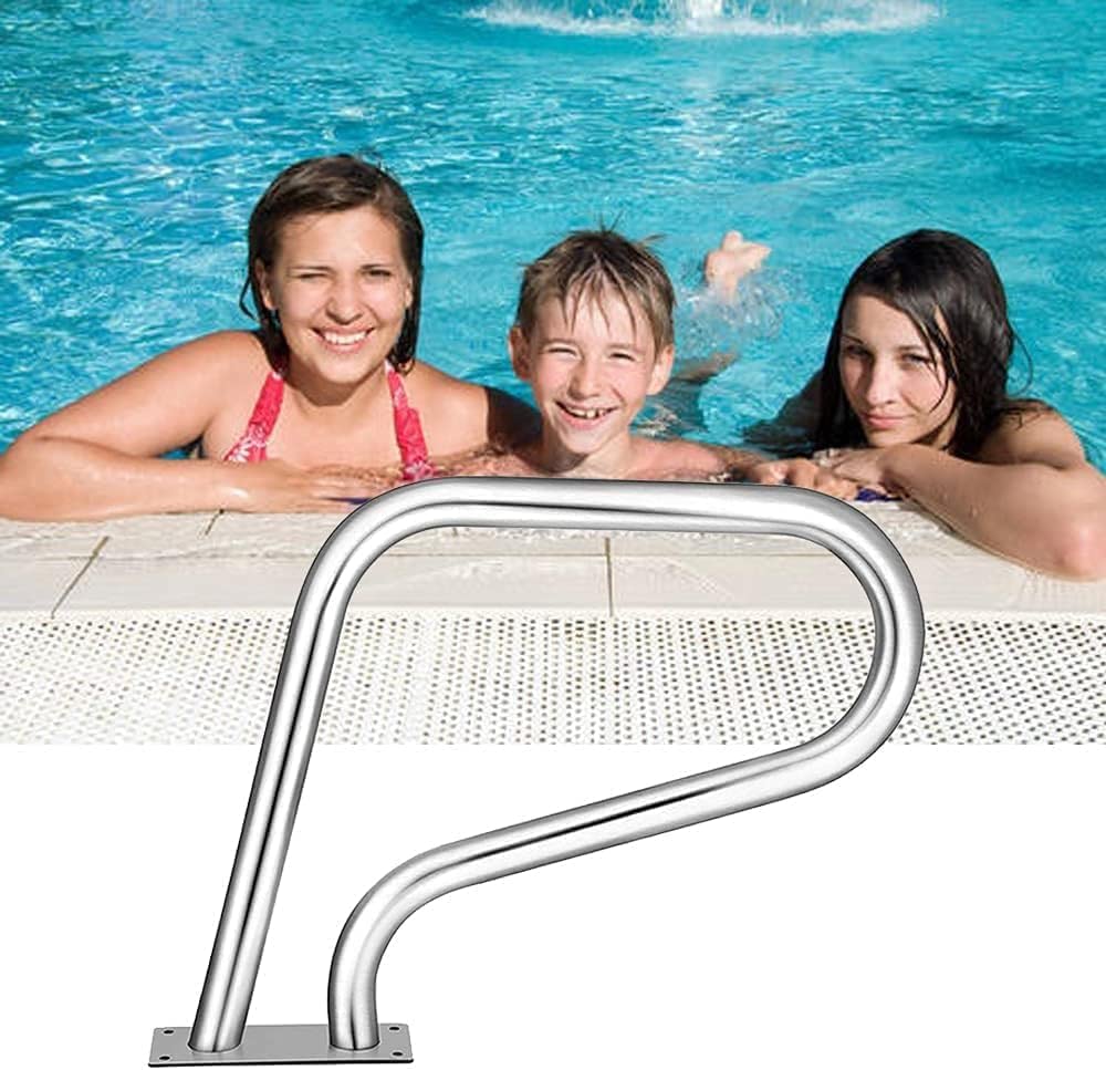 Main Courante de Piscine en Acier Inoxydable 81x57 cm CR avec Base d'Installation Rapide