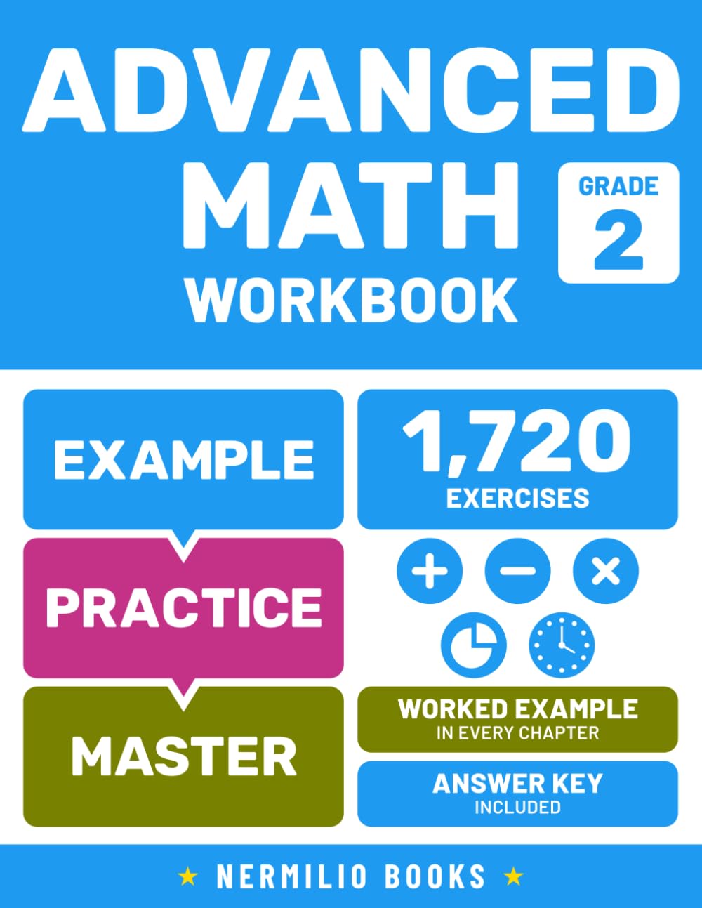 2nd Grade Advanced Math Workbook: Addition, Subtraction, Multiplication, Division, Fractions, and Telling Time Problems for Clever Kids Ages 7-9 (Nermilio Grade 2 Math Series)