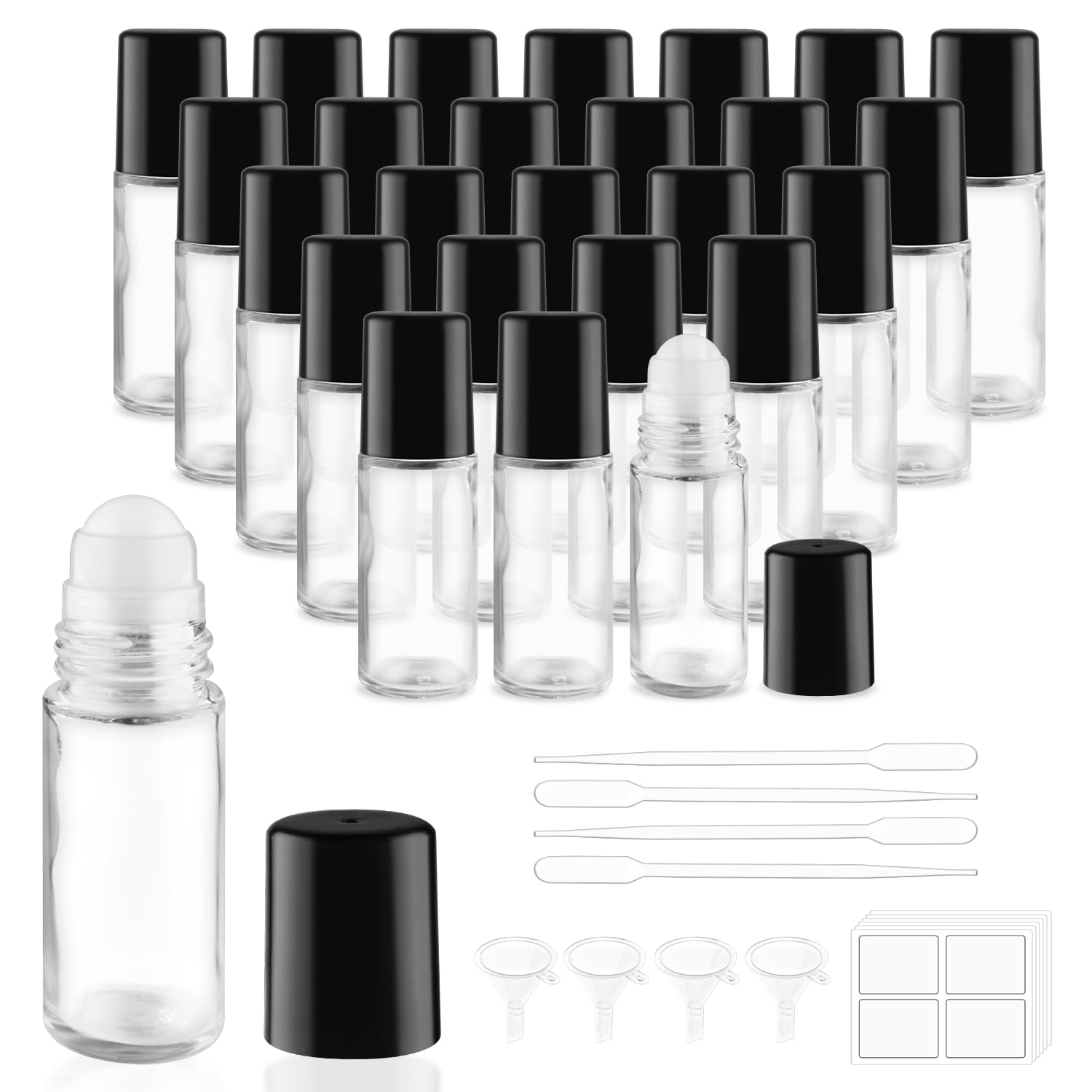 DMuuuDM Large Glass Roll On Bottles,Empty Glass Deodorant Roller Bottles With Large Plastic Roller Ball for Essential Oil,Deodorant,Castor Oil,Body
