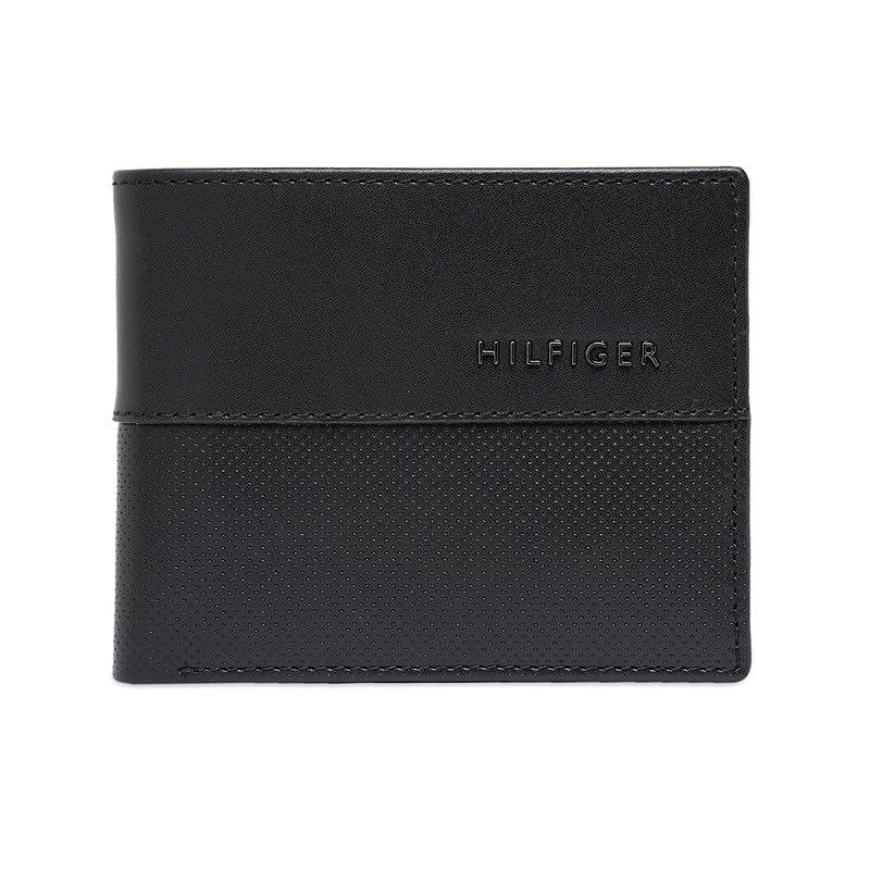 Image of Tommy Hilfiger Men Leather RFID Protected Tuxtla Slimfold Wallet - Black, No. of Card Slot: 8
