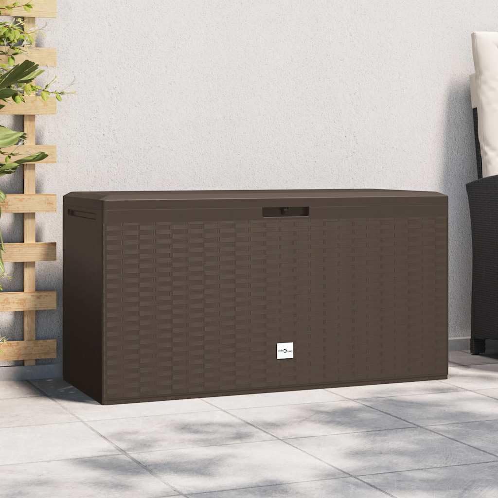 Générique Contenitore da giardino in polipropilene marrone 114 x 47 x 60 cm, contenitore per cuscini, cuscini, coperte e strumenti, design senza tempo per terrazza ed esterno