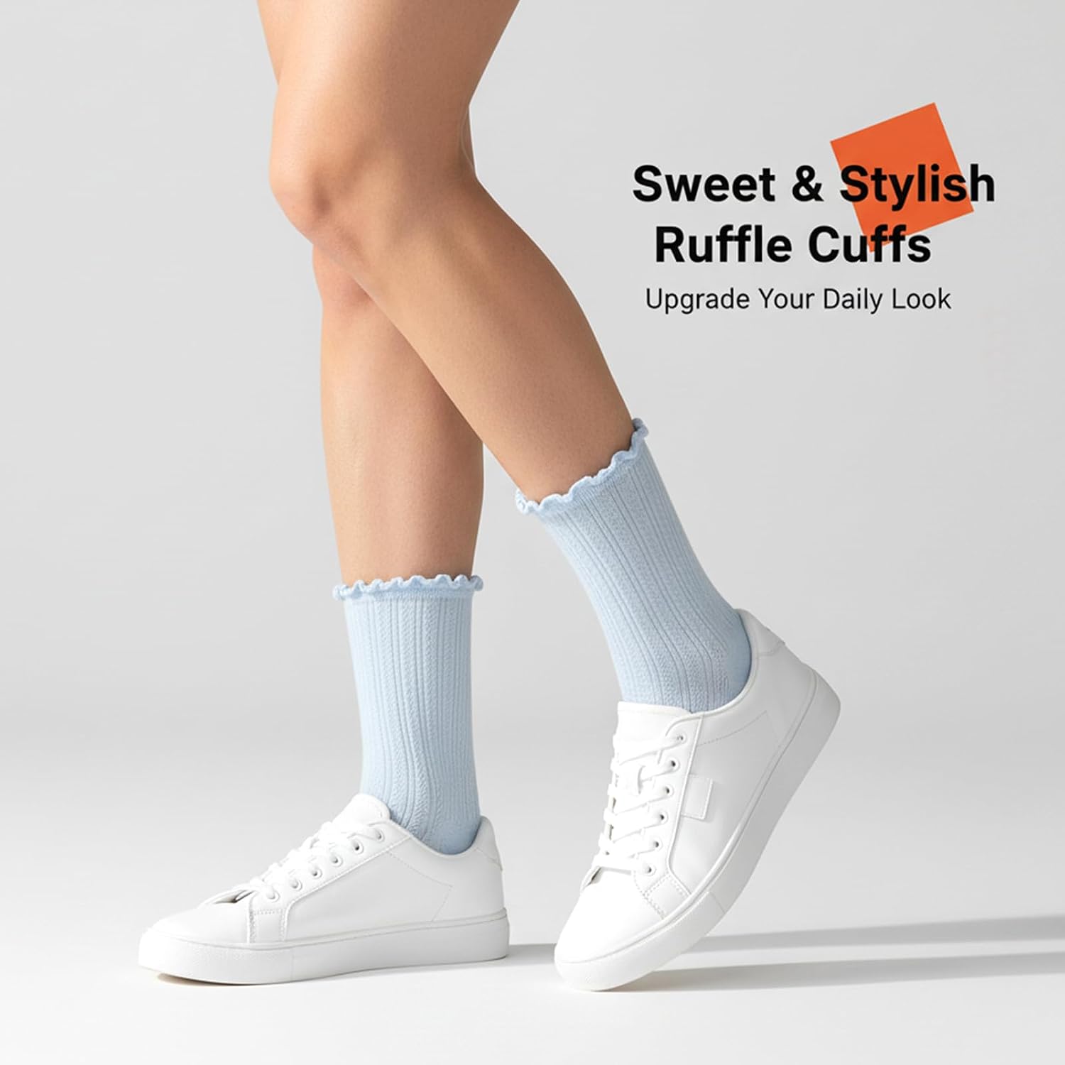 Women‘s Ruffle Ankle Socks – 6 Pair Cotton Lettuce Trim Breathable Cute Frilly Socks for Flats Loafers Dress Shoes, Soft Lightweight Casual Fashion for Women & Teen Girls