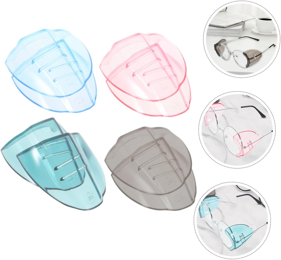 NOLITOY 4pairs Tpu Eyeglasses Side Shields for Safety Protection Flexible Side Covers to Prevent Eye Splash Compatible with Glasses Large Tea Blue Ink Green Pink