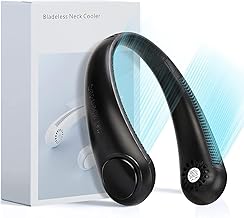 مروحة رقبة محمولة قابلة لإعادة الشحن بمنفذ USB ببطارية 9000 مللي أمبير في الساعة بدون شفرات بدون استخدام اليدين مع محركات منخفضة الضوضاء للرجال والنساء للمطبخ والصيف من سامسيكو - لون أسود