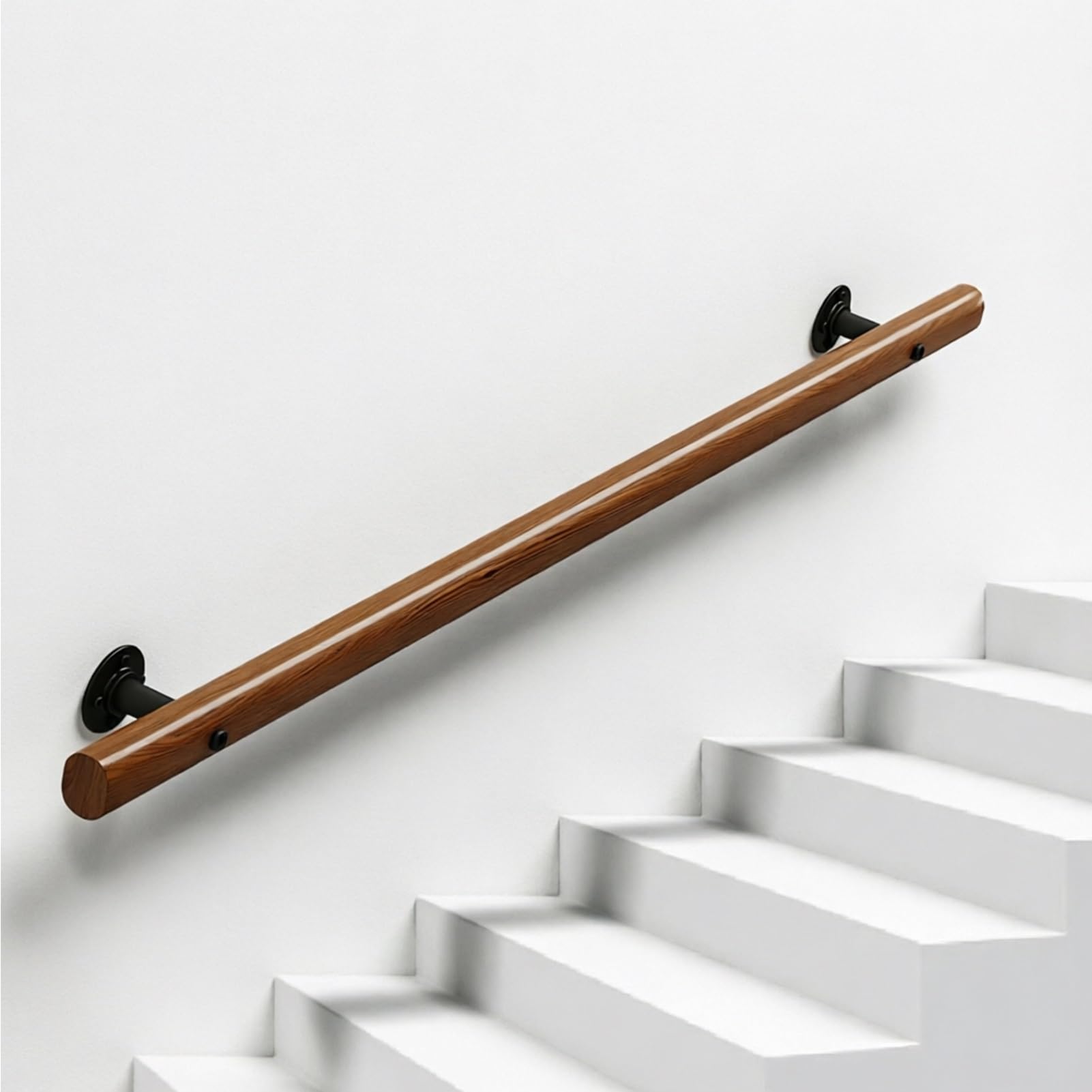 DMCHENGMA Wood Stair Banister with Metal Brackets - 1ft - 15ft Non-Slip Handrail for Interior Steps, Deck & Hallway(15ft/450cm)