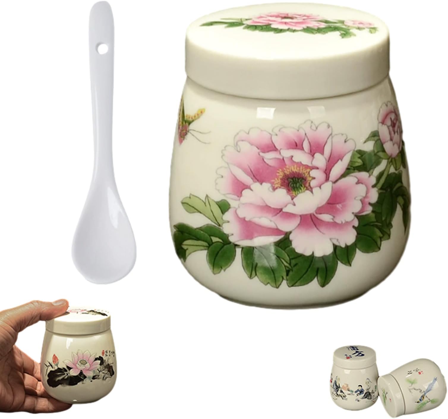 Coddled Egg Cups, Coddled Egg Cups with Lids, Vintage Ceramic Soft Boiled Egg Cooker, 220ml Porcelain Egg Coddler with Lid, Retro Table Treasure Chawanmushi Steamed Eggs Dish (C)