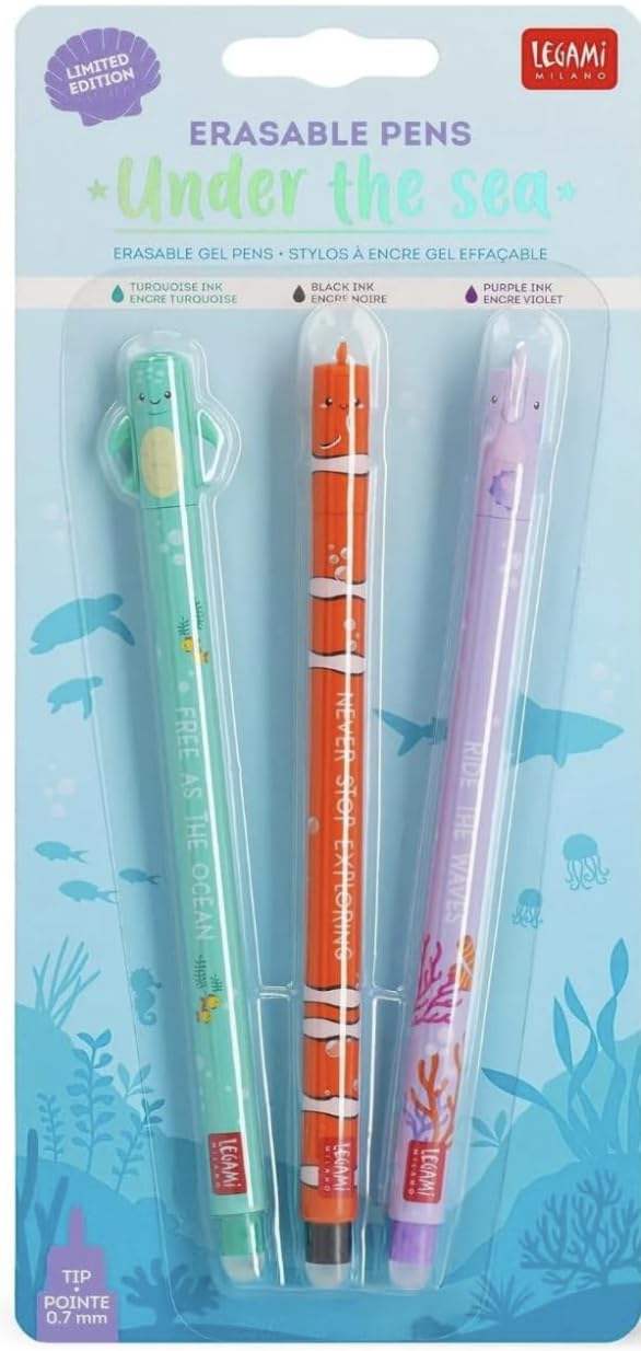 VARZI Legami - Bolígrafos de gel borrables, esfera en el extremo – Tinta negra termosensible – Juego de estampados variados Legami X (Limited Edition Summer Collection)