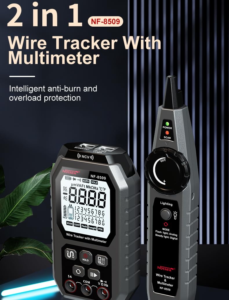 QiudanTimes NF-8509 2 en 1 probador de Cable de red multímetro buscador de línea para prueba POE NCV AC DC LCD voltímetro Ethernet rastreador de cables