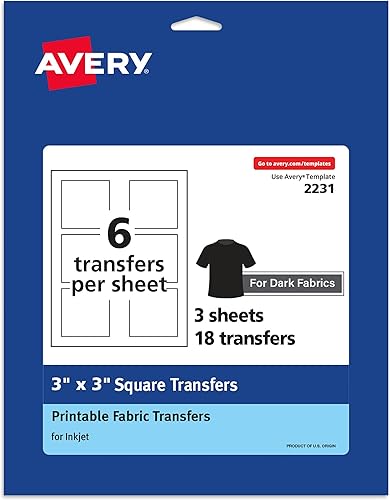 Avery - Papel termotransferible para telas oscuras, con cuadrados previamente troquelados de 3 x 3 pulgadas, impresión en el borde, para camisetas,