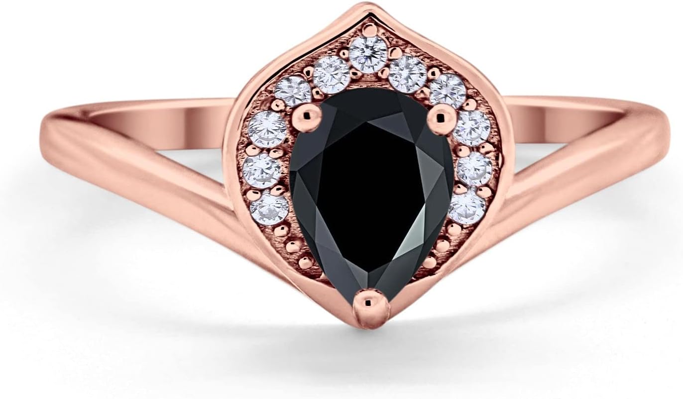 Blue Apple Co. Teardrop Pear Filigree Wedding Engagement Halo Bridal Ring Round Cubic Zirconia 925 Sterling Silver