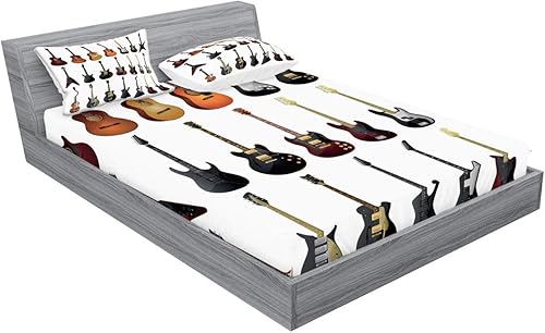 Miniatura 75 de Ambesonne Juego de sábanas bajeras y fundas de almohada con diseño de gato durmiendo en luna creciente, estrellas, sueños nocturnos, juego de ropa