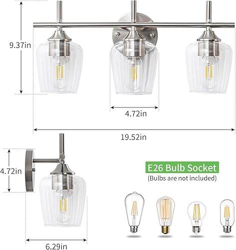 Miniatura 2 de Lámpara de baño de 3 luces, lámpara de tocador de níquel cepillado, lámpara de pared de baño para espejo, cocina, dormitorio, pasillo, sala de