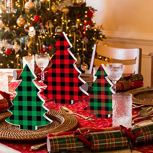 6 Pieces Buffalo Plaid Tiered Tray Decor Wood Table Christmas Tree Rustic Wooden Pine Tree Decor Christmas Tree Sign Xmas Tree Table Centerpieces Sanding Christmas Tree Wood Sign For Home Fireplace #TOP5