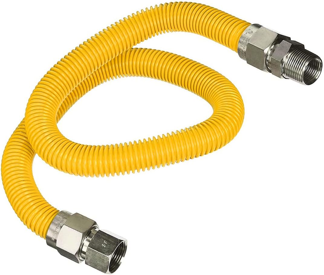 Gas Connector 30 inch Yellow Coated Stainless Steel, 5/8” OD Flexible Gas Hose Connector for Gas Range, Furnace, Stove with 3/4” FIP x 3/4 MIP Stainless Steel Fittings, 30” Gas Appliance Supply Line