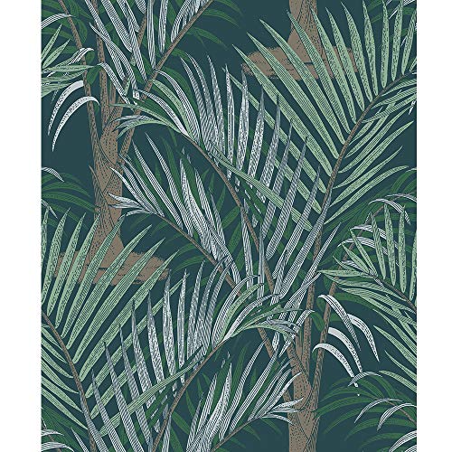 Papel pintado de pared Blooming Wall Banana Tree Palmera en salón dormitorio cocina, rollo de 57 pies cuadrados (verde oscuro)