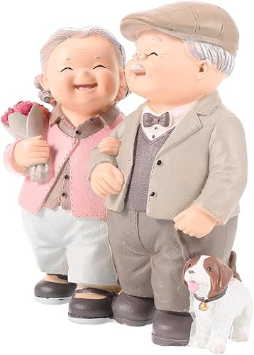 Miniatura 6 de PRETYZOOM Figuras románticas para parejas de ancianos, adornos de escritorio para boda, aniversario, cumpleaños, decoración del hogar, 5.11 x 4.92 x