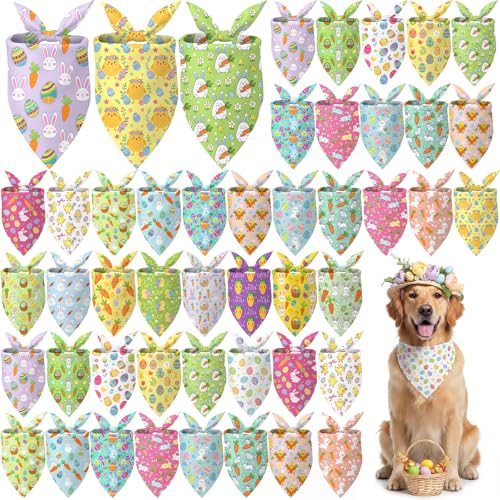 Image of Abbylike 50 Pcs Easter Dog Bandanas Bulk Bunny Egg Carrot Bandanas for Dogs Triangle Kerchief Bibs Scarf Set for Pet Easter Costume Photo Props Accessories Pet Shops, 25 Styles (31.5 x 21.7 x 21.7)