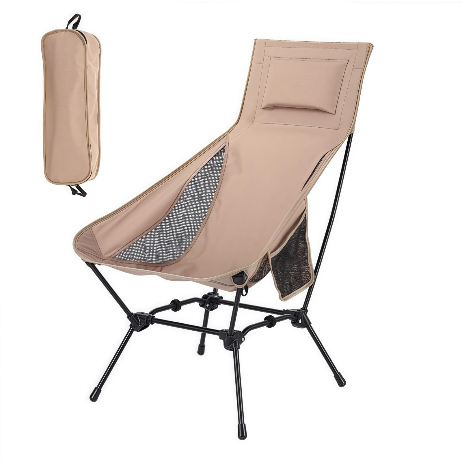 Sedia da Campeggio Pieghevole con Schienale Alto, Portata 120 kg, con 2 tasche laterali, sedia da campeggio ultraleggera e portatile, per Campeggio, Pesca, Picnic, Festival