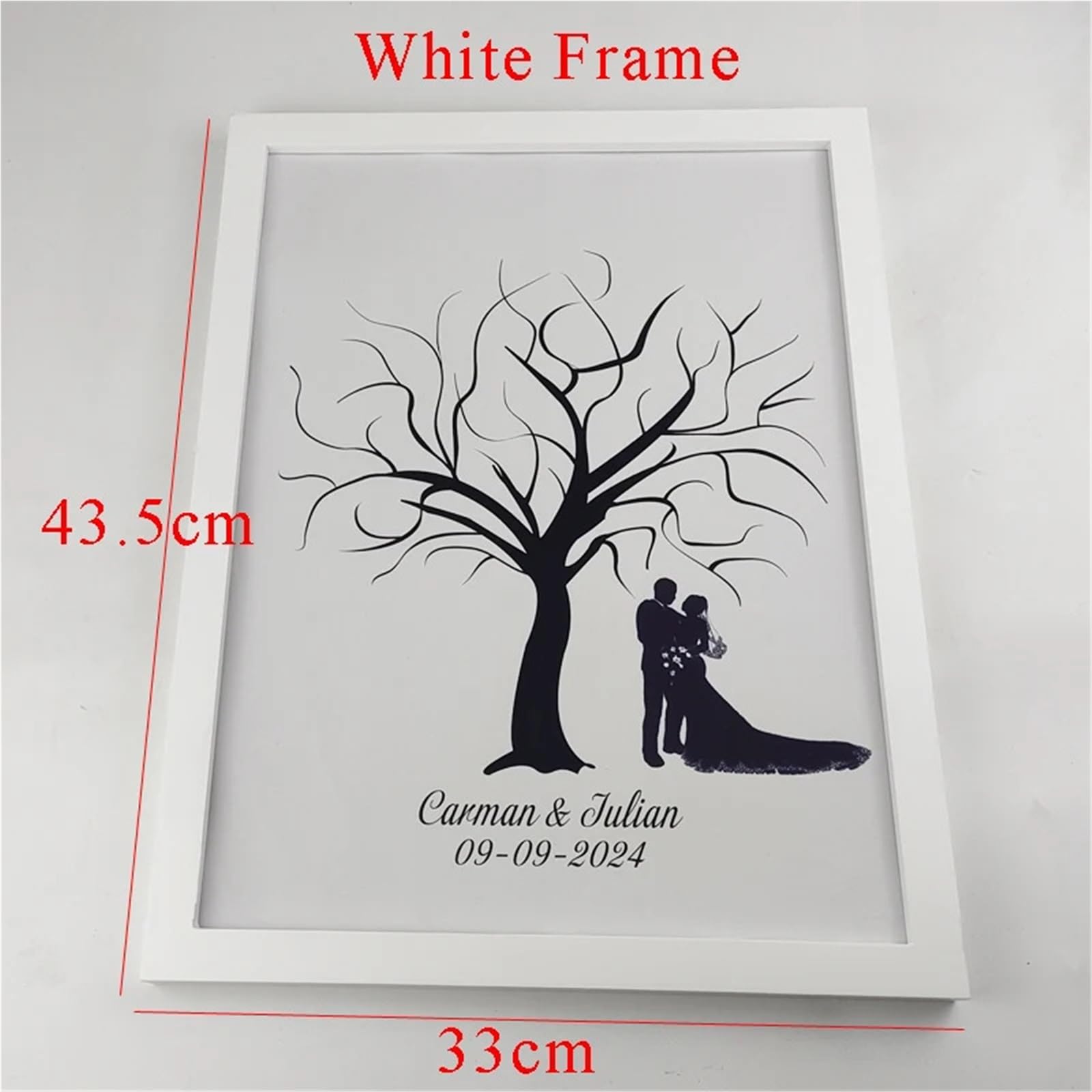 Hochzeit Fingerabdrücke mit Baum 16-Zoll-Fotorahmen, Fingerabdruck, DIY, Blatt, Hochzeitsbaum, Gästebuch, Souvenir (Stempelkissen und im Lieferumfang enthalten)(Color06,16inch (Wood Frame))