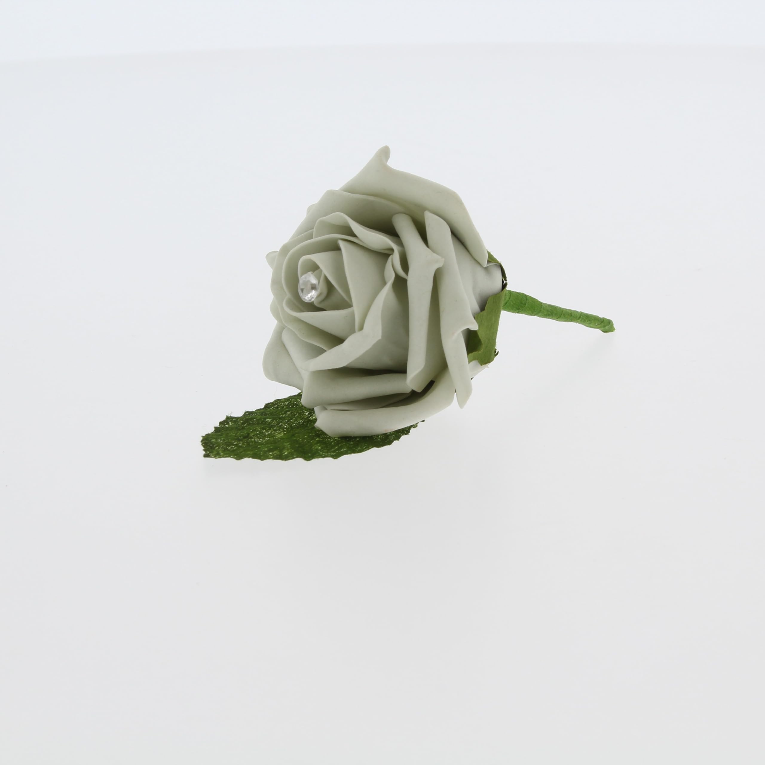 Shimmer-hj 5 Silver/Vinatage Grey Rose Wedding Buttonholes, Boutonniere, Corsage with diamante centre, handmade artificial flowers. Perfect for Bride, Groom, Bridesmaid & Guests.