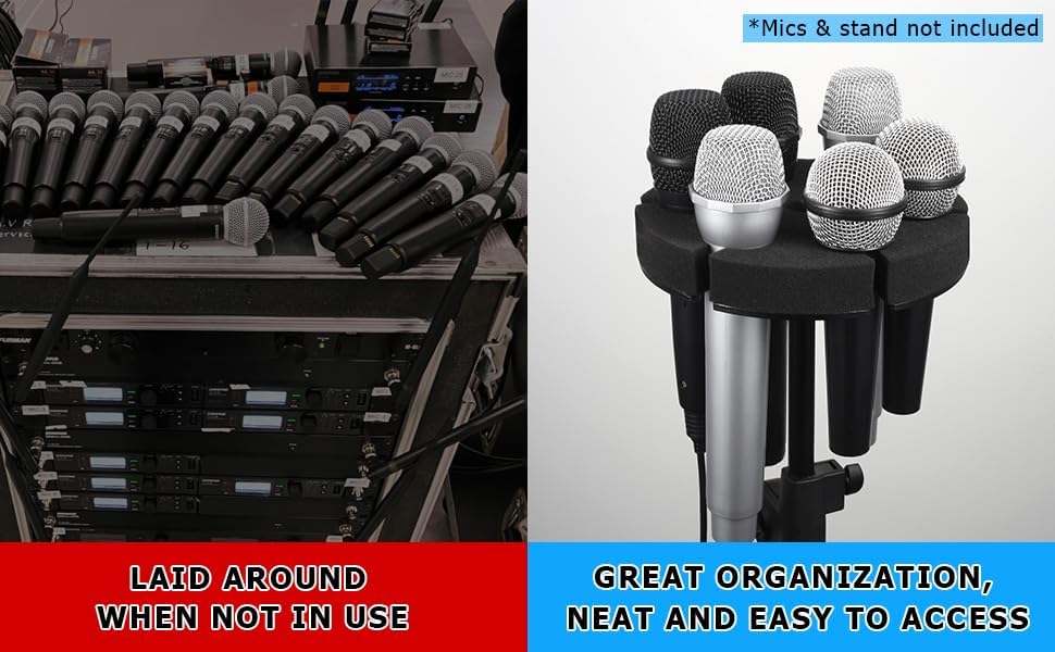 Miniatura 7 de Soporte para micrófonos múltiples, soporta hasta 6 micrófonos, soporte de micrófono con cable e inalámbrico para soporte, aluminio, negro