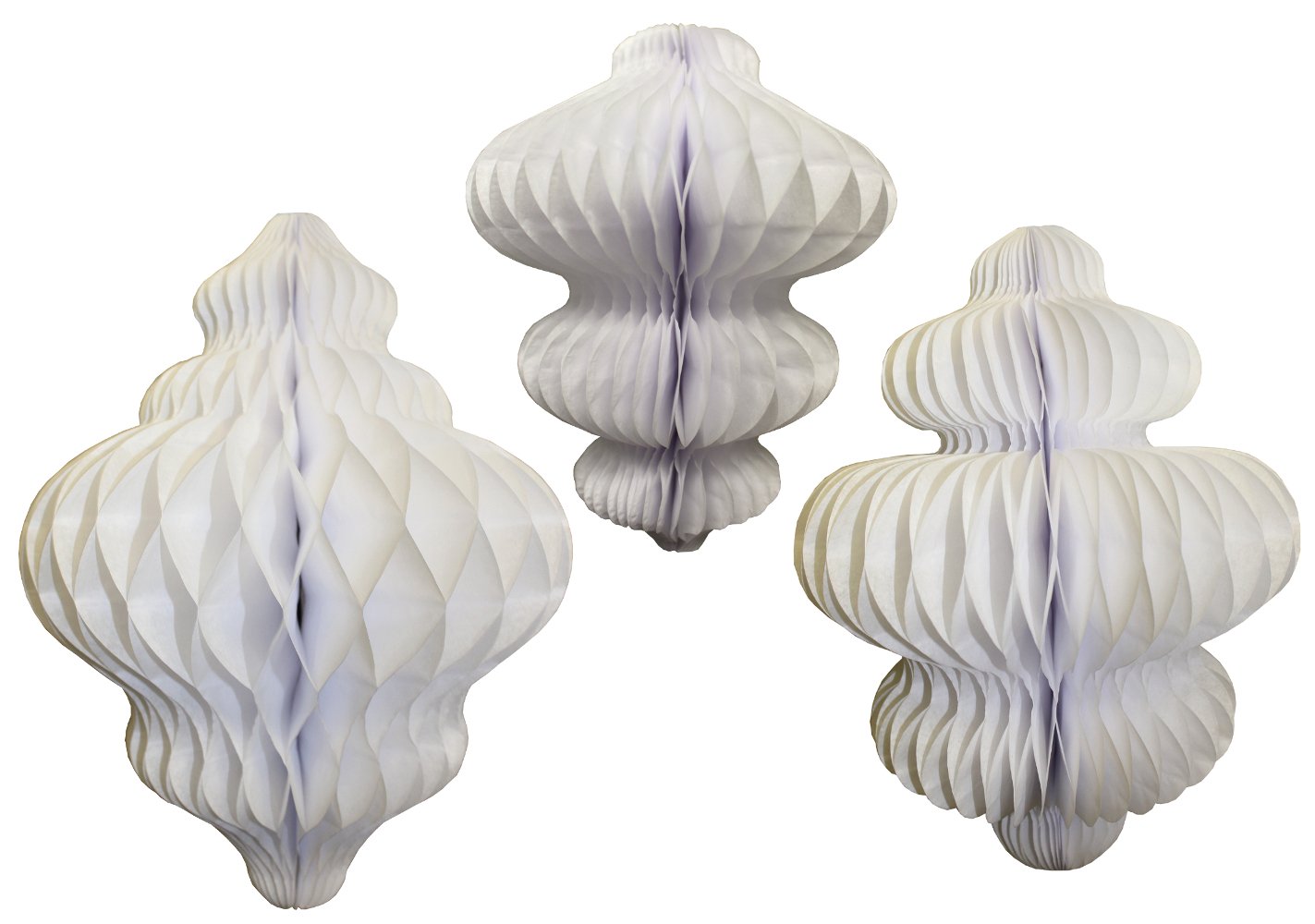 Set of 3 White Honeycomb Tissue Paper Hanging Ornament Decorations (11 inch, 10 inch, 8 inch)-picture-21