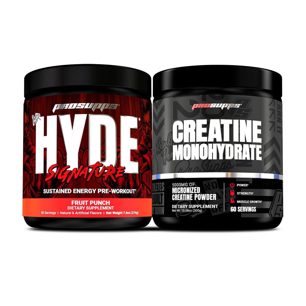 ProSupps Hyde Signature Sustained Pre-Workout, Fruit Punch and Creatine 300 Bundle