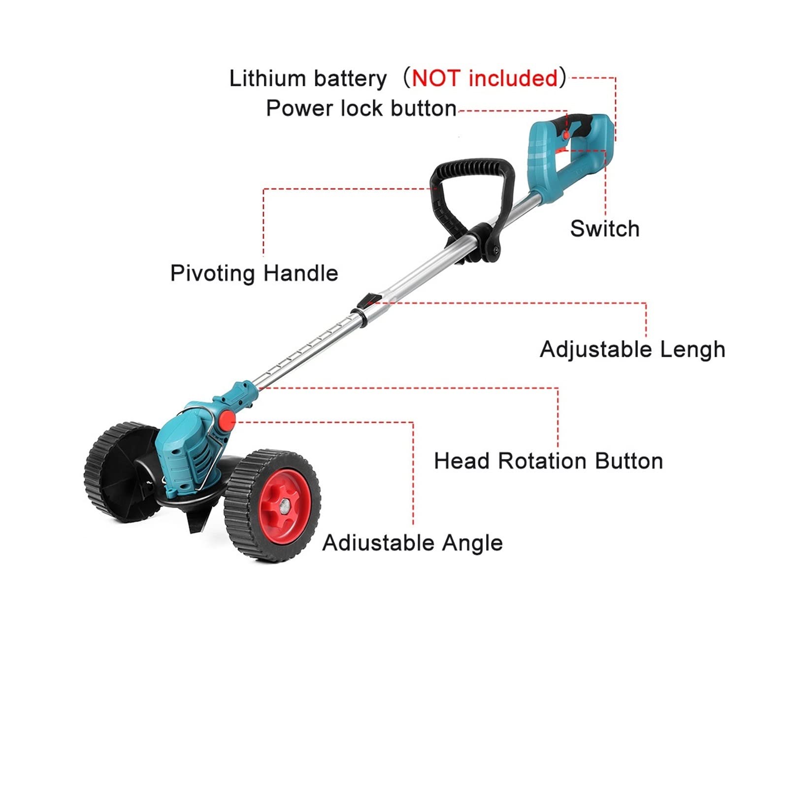 Recortadora de césped eléctrica inalámbrica, 450W, cortacésped, Cepillo Malas Hierbas, Longitud Ajustable, Cortador, Herramientas jardín,Mantenimiento eficiente del jardín(with Bilateral Wheel)