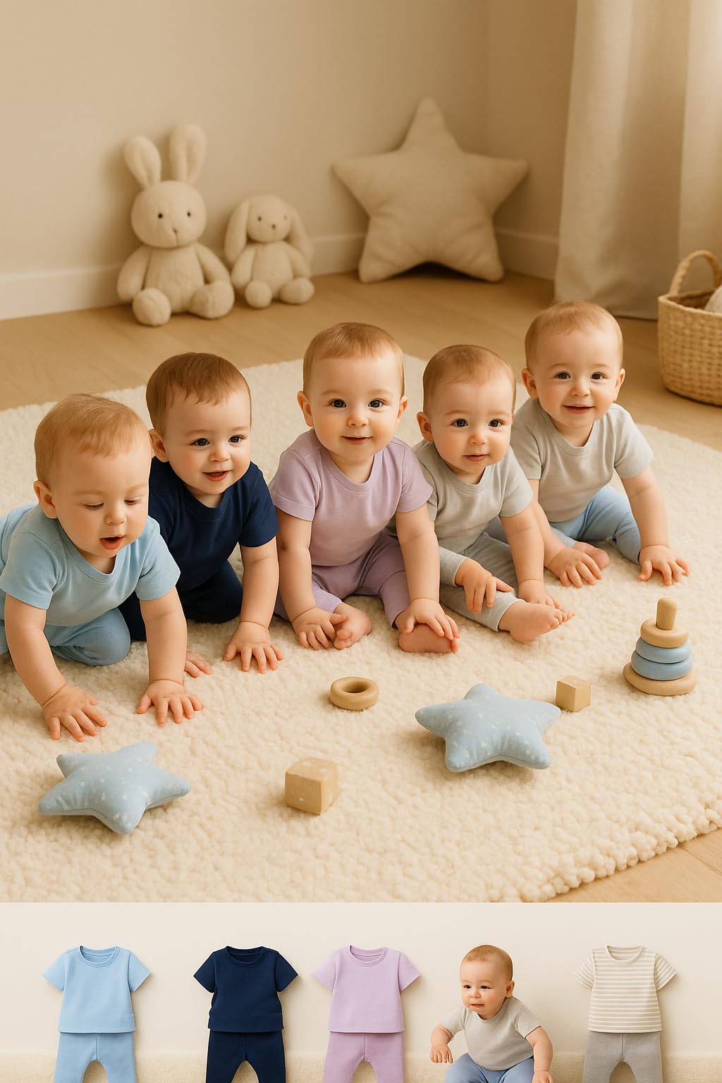 TuddyBuddy Baby Cotton Sleepwear Pyjama Combo - Harem Pants (3 Months-6 Months, Pack of 5 Pyjamas - Boys - Solid Colors) - Image 3 thumbnail