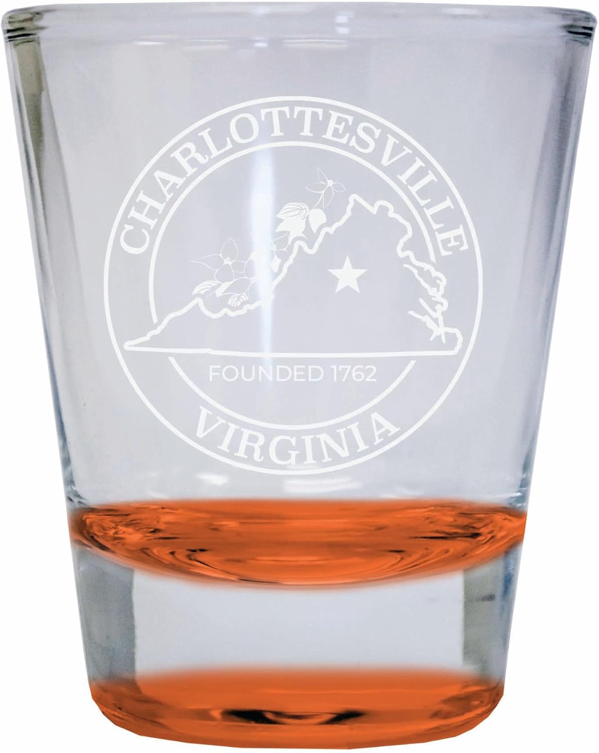 Vaso Tequilero Grabado Souvenir Charlottesville Virginia Naranja Pack de 2