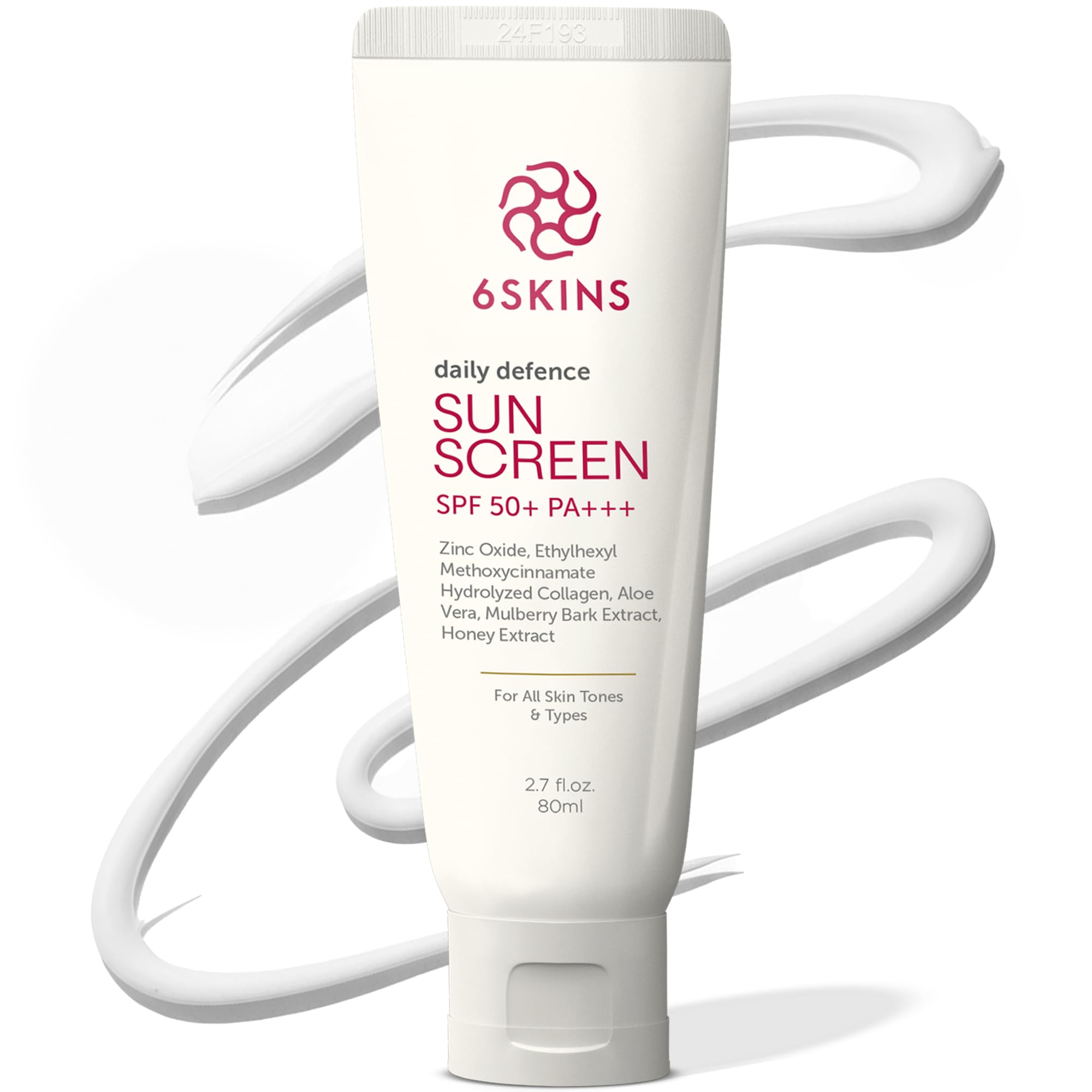 Daily Defence SUN SCREEN SPF 50+ PA+++ for Broad Spectrum UVA/UVB | 5% Titanium Dioxide, 2% Zinc Oxide Korean Sunscreen | Collagen-Boosting Face Moisturizer with No-White Cast, Non Greasy 80ml