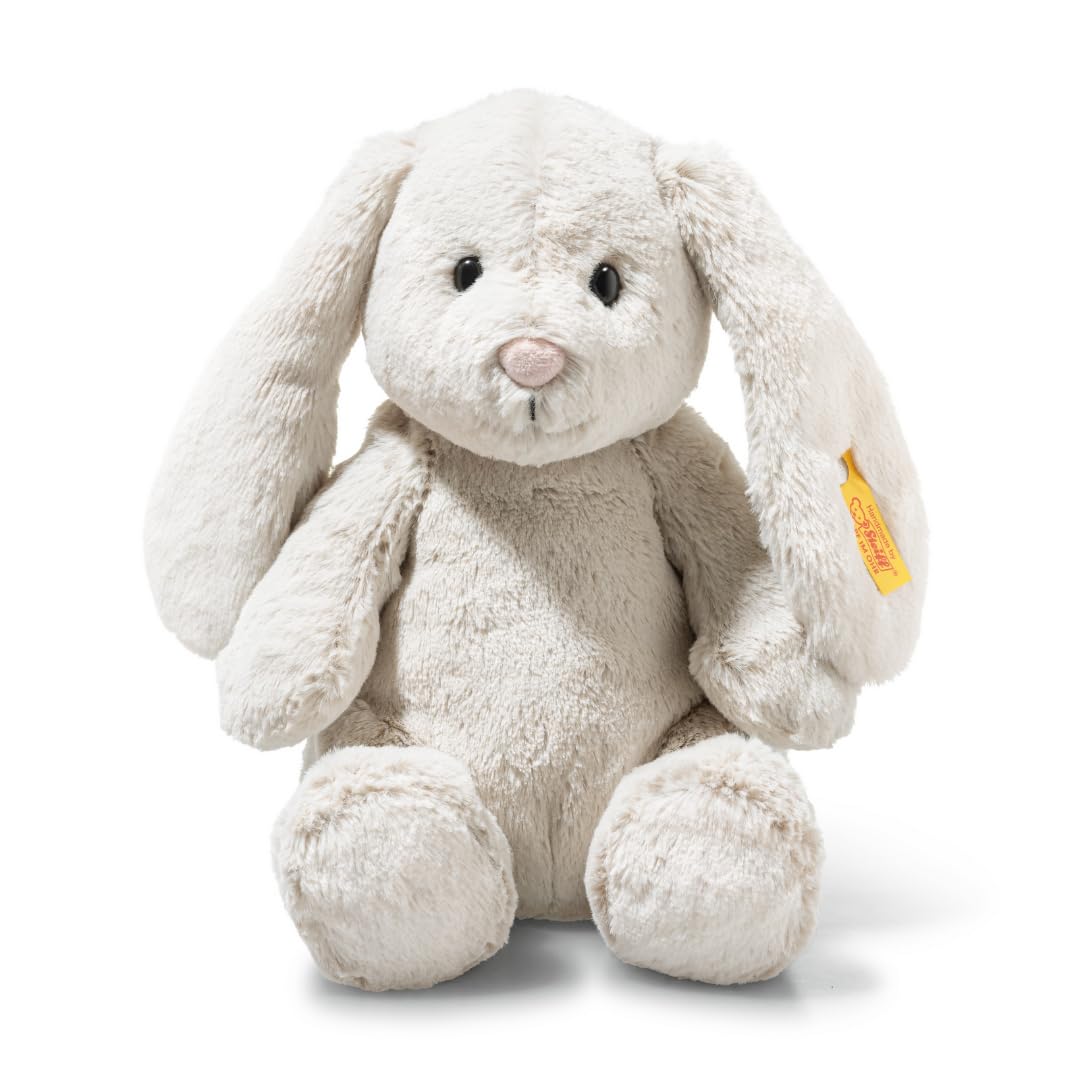 Steiff Kuscheltier mit Nachtlicht Hoppie Hase, Süßes Stofftier mit Kunststoffaugen, Kinder, Jungen & Mädchen, Friends, 28 cm, Hellgrau, 081026
